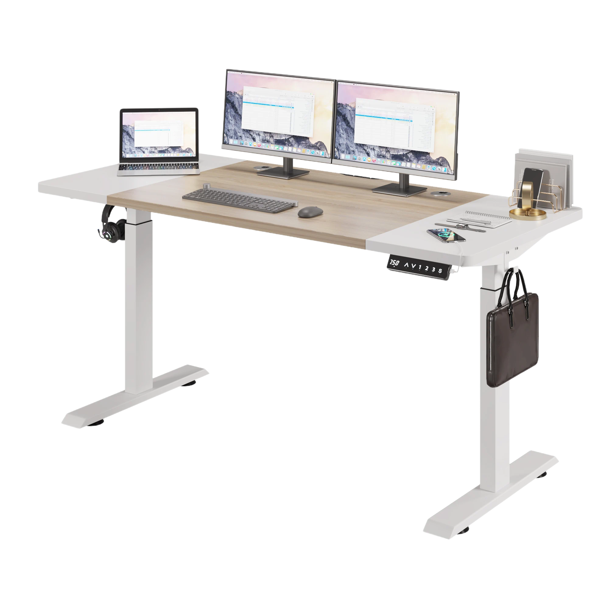 Стол компьютерный с подъемным механизмом GEEKRIG G160D-05OAK-WH